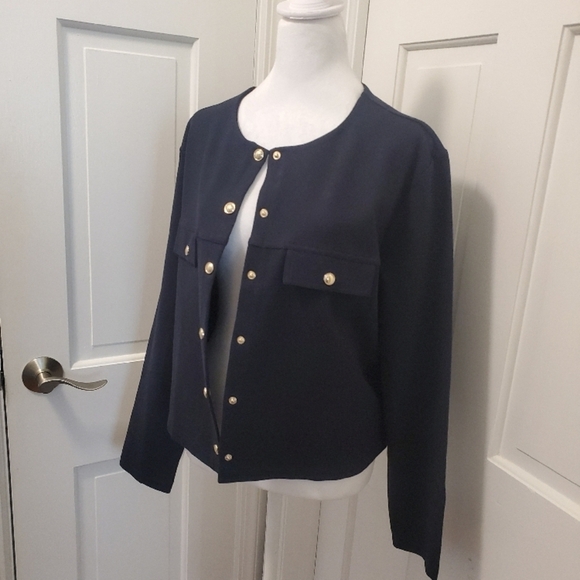 H&M Navy Blue Knit Snap Close Crop Style Jacket/Cardigan Size XL - Picture 4 of 11